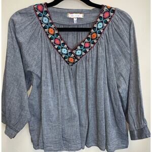 Anthropologie Eri + Ali Embroidered Collar Swing Blouse Small